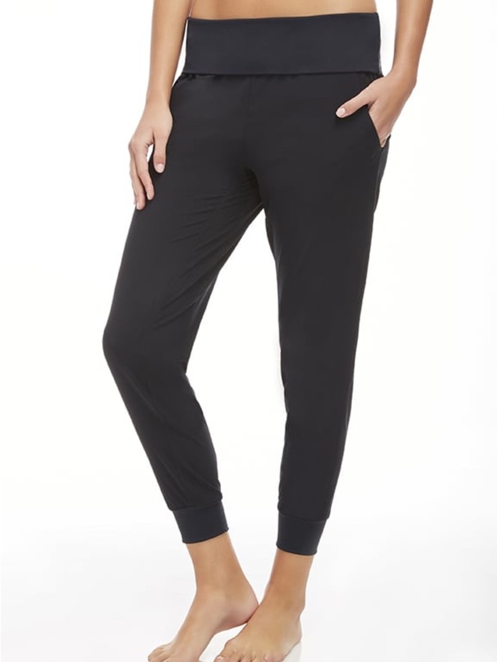 Fabletics Black Fold-Over Waist Joggers, Size Medium